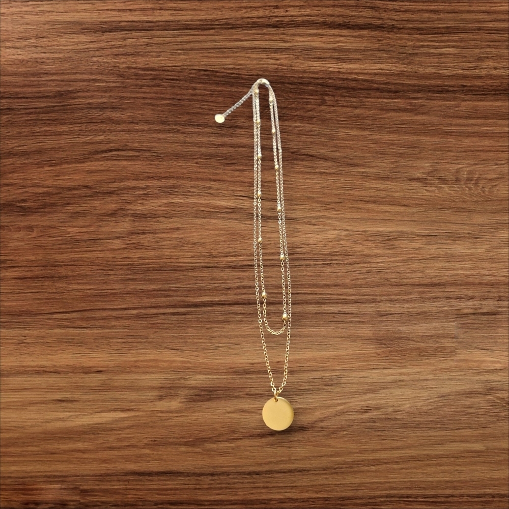 Elegant Gold Pendant Necklace Stamped S Steel 18" - Picture 2 of 5